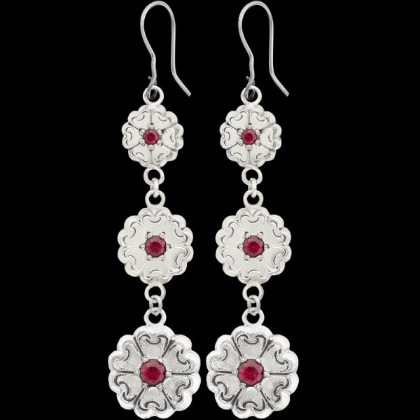 Oklahoma Rose Earrings, The timeless beauty of the Oklahome Rose Earrings will stand out with any Western outfit. Crafted with 3 German Silver flowers and detailed with your choic